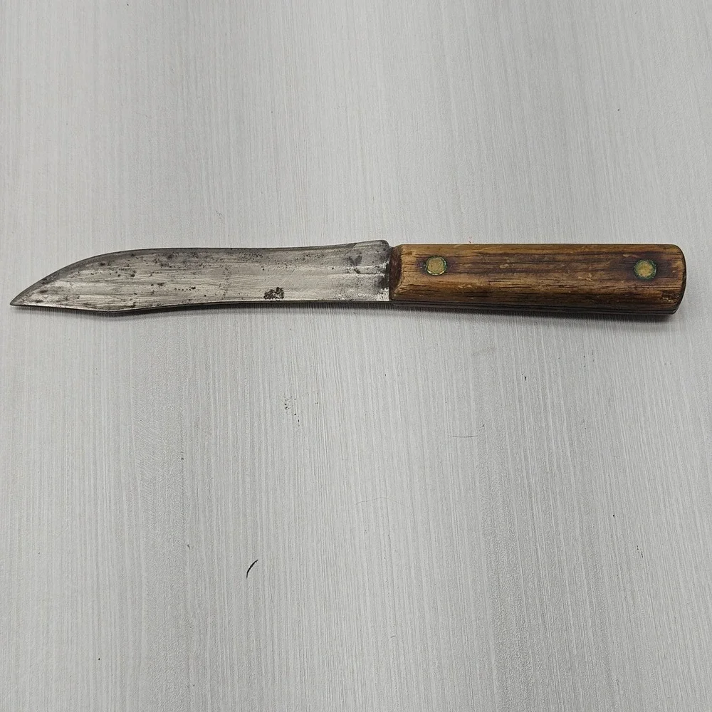 Vintage Ontario Knife Co Tru-Edge Old Hickory Butcher Knife Wood Handle 9.5in
